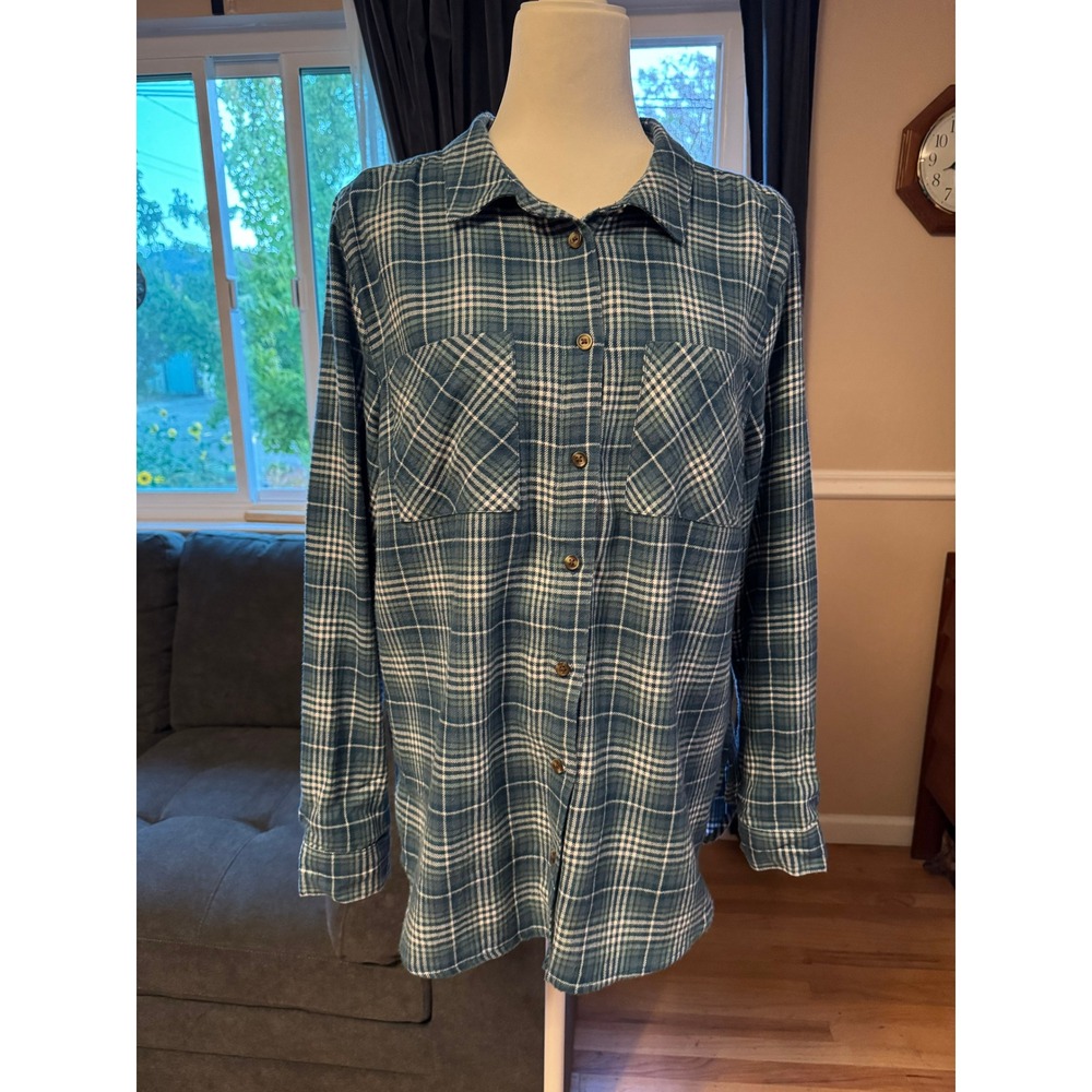 Dip Organic Cotton Plaid Long Sleeve Button Down‎ Shirt Women's Size Large